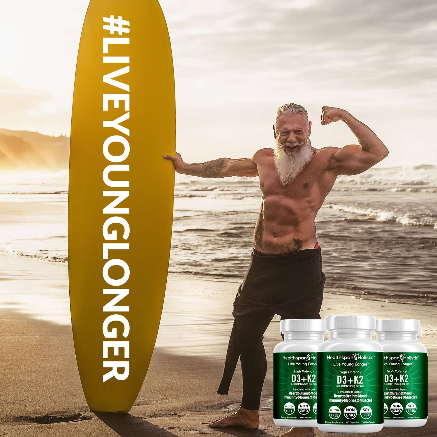 High Potency Vitamin D3 + K2 Supplement – 60 Capsules