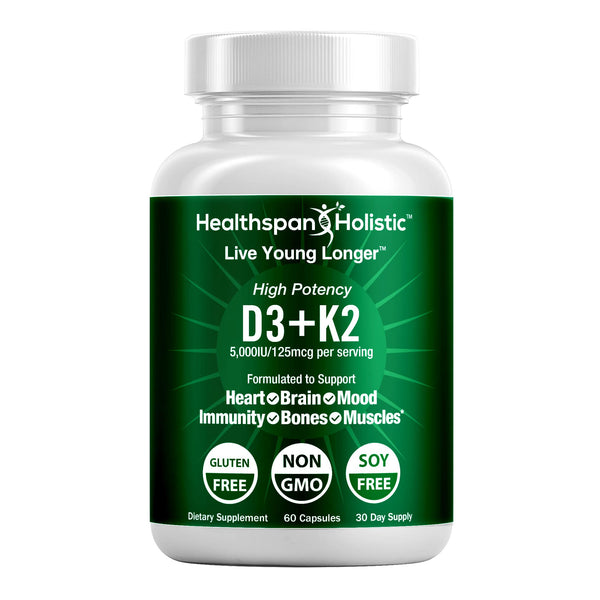 High Potency Vitamin D3 + K2 Supplement – 60 Capsules