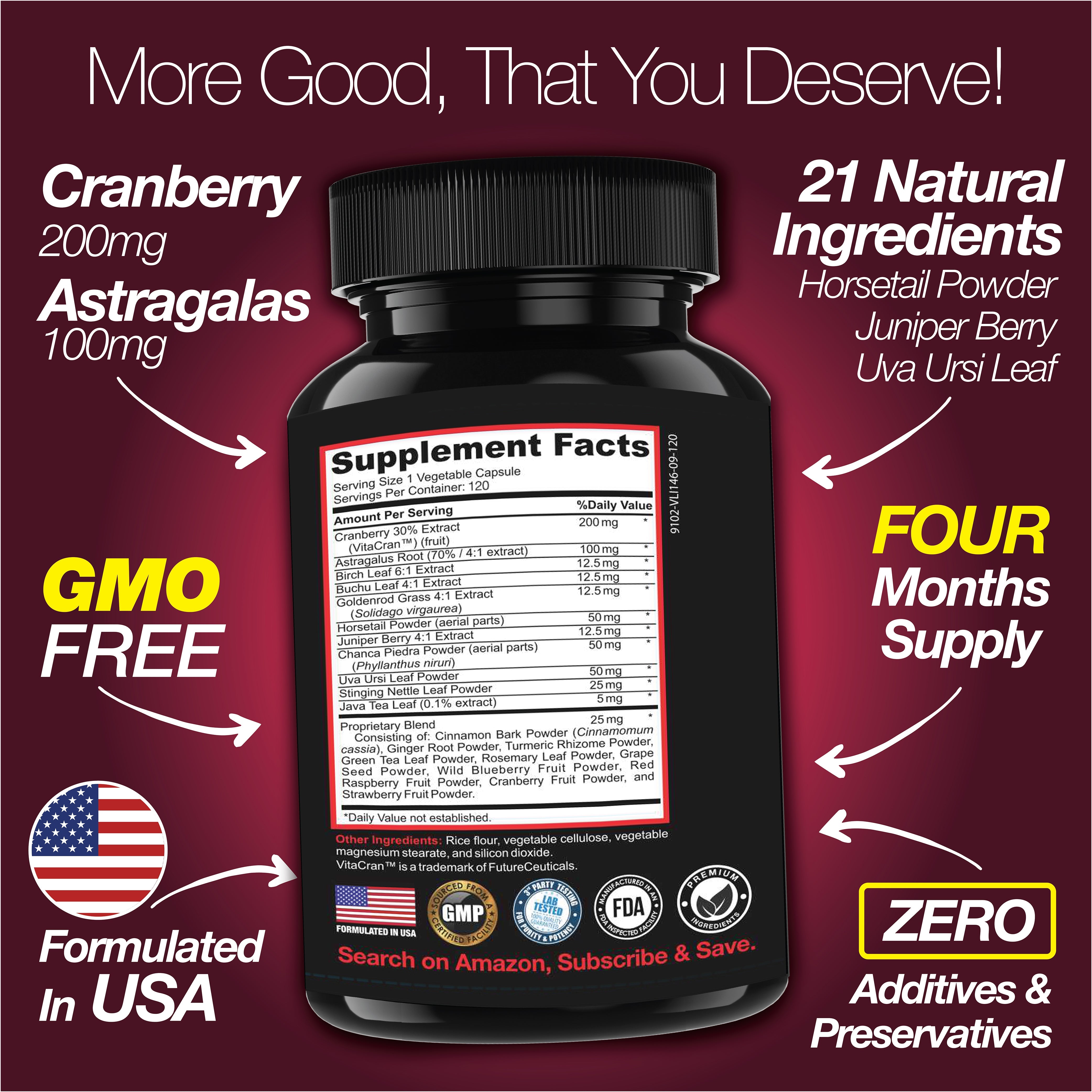 Kidney Support Cleanse – Cranberry & Astragalus Detox & Repair Capsules (120 Count)