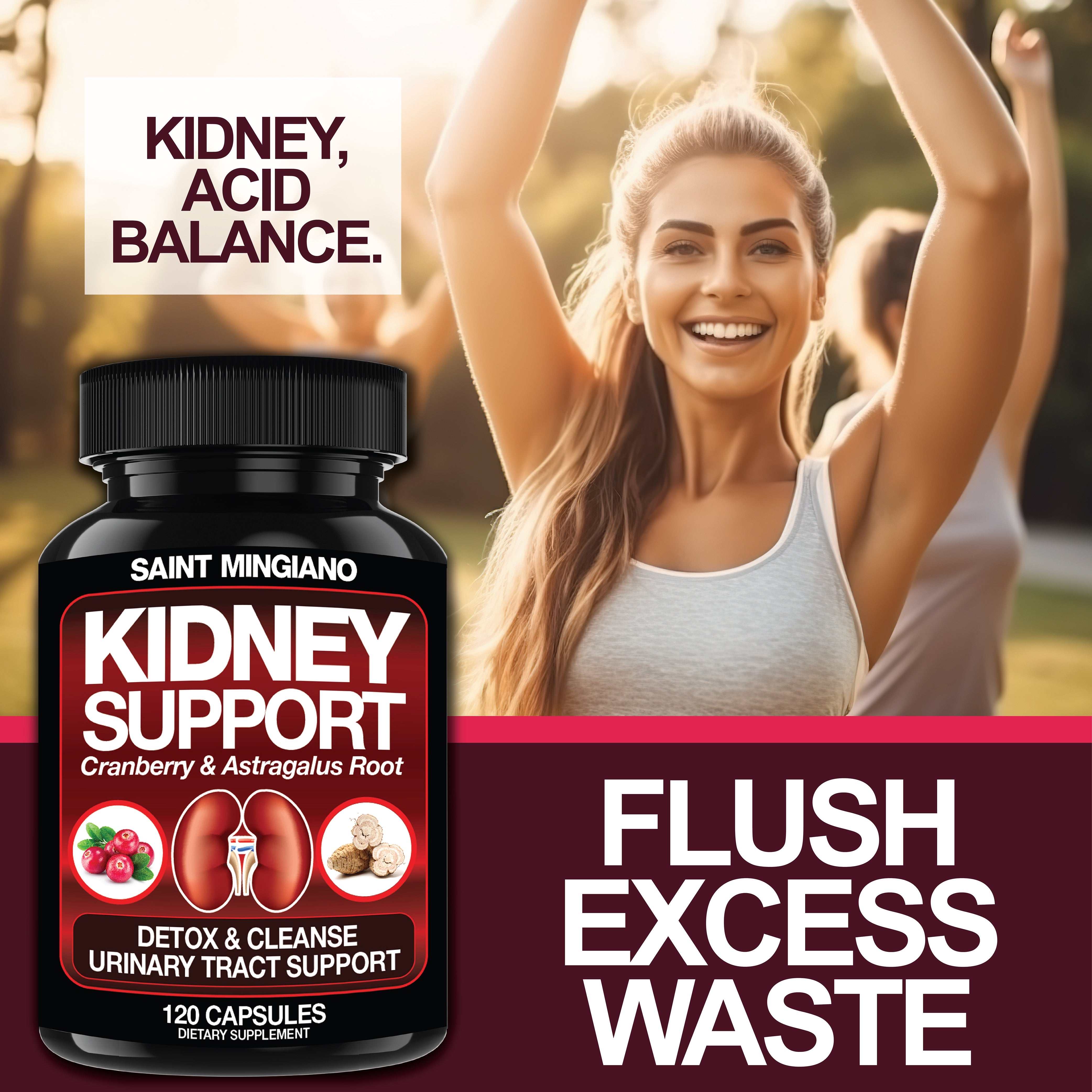 Kidney Support Cleanse – Cranberry & Astragalus Detox & Repair Capsules (120 Count)