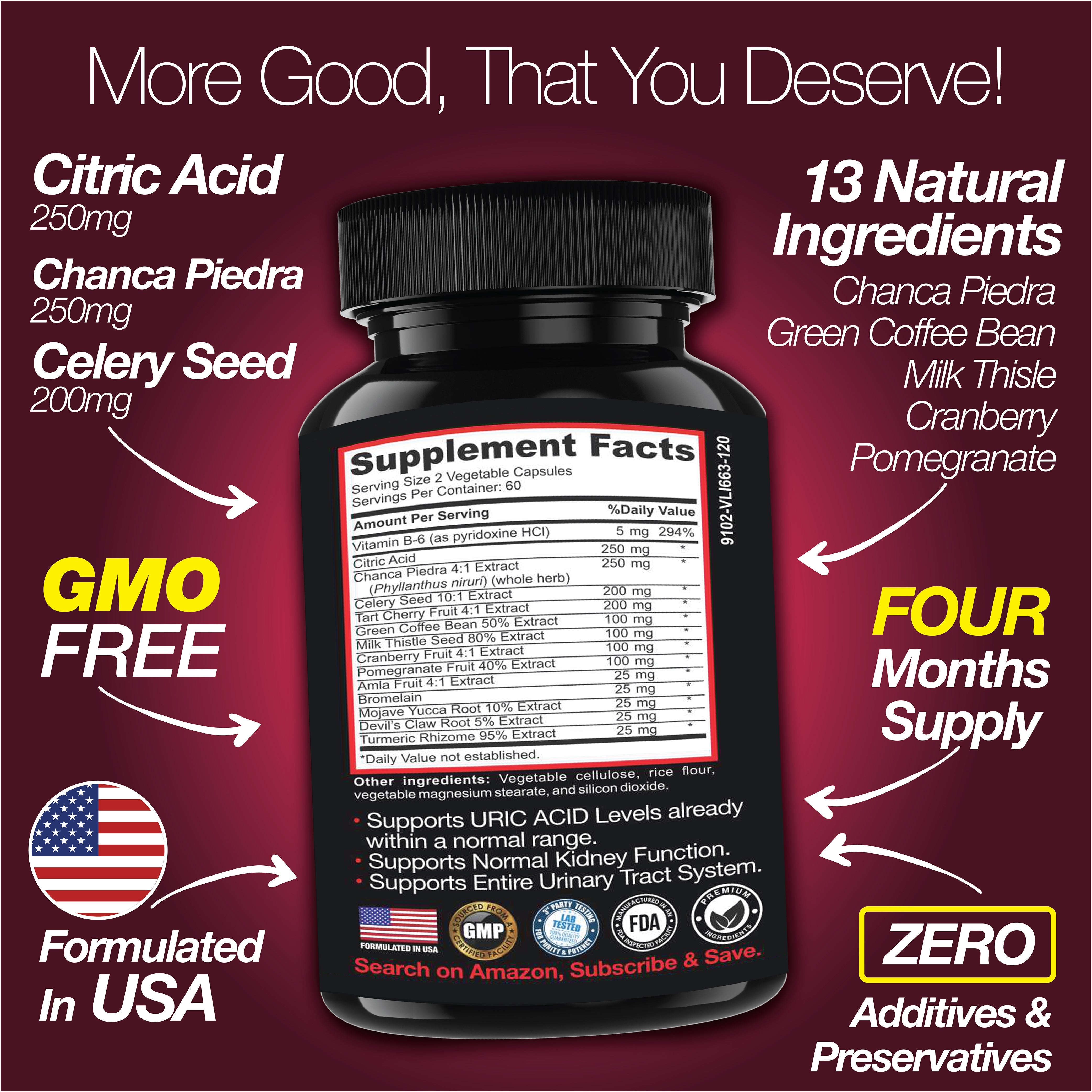 Uric Acid Support – Kidney Cleanse, Gallbladder & Urinary Tract Support (120 Capsules)