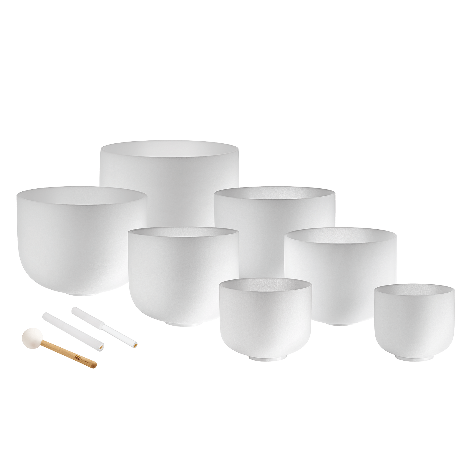 432Hz Crystal Singing Bowl Chakra Set – 7 Pure White Quartz Bowls (8"–14")