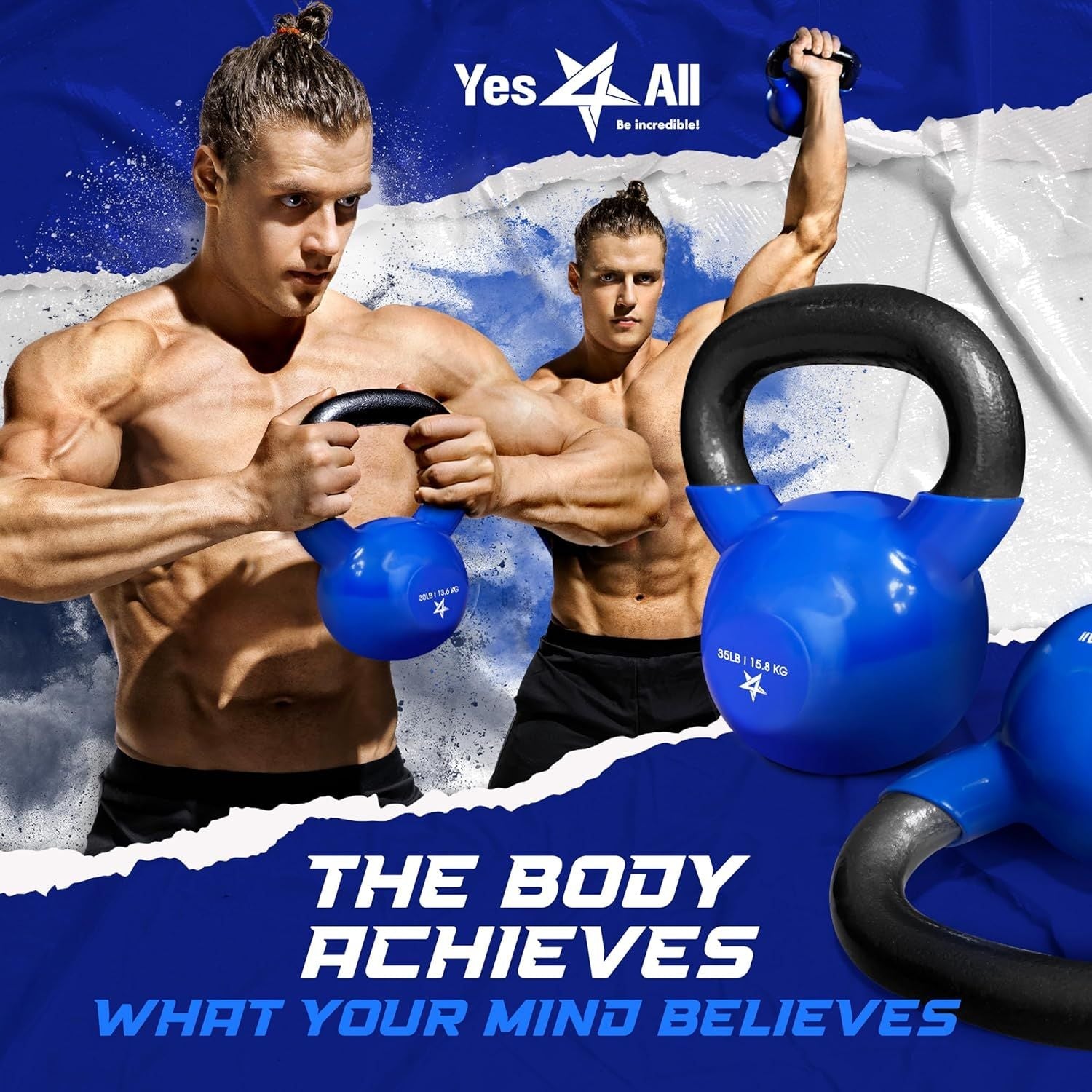 Vinyl Coated Cast Iron Kettlebell – 5–100 lb Strength Training Home Gym Equipment