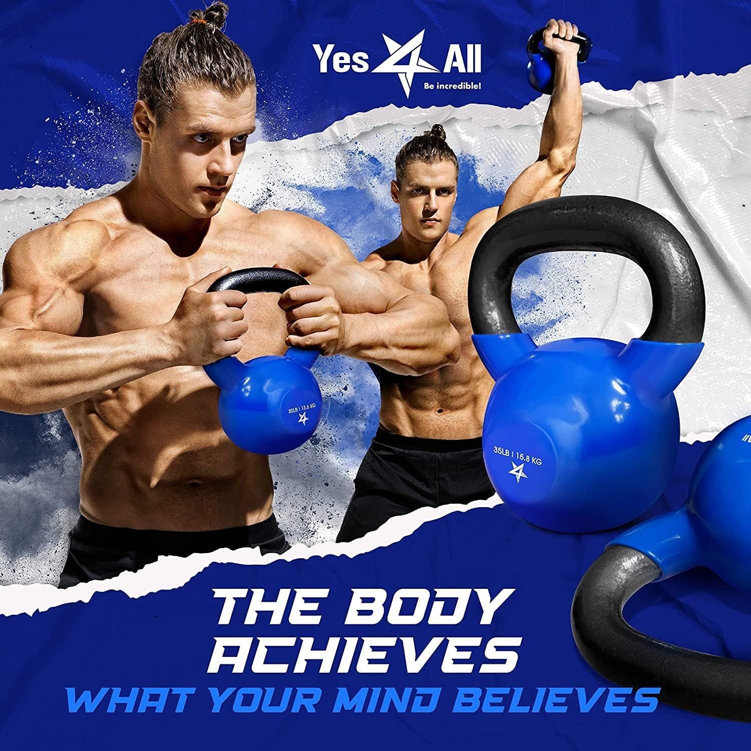 Vinyl Coated Cast Iron Kettlebell – 5–100 lb Strength Training Home Gym Equipment