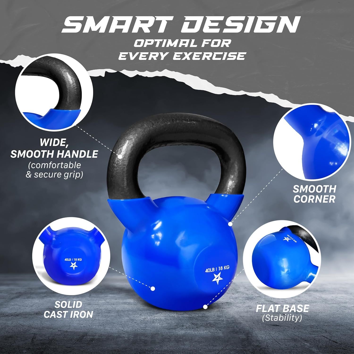 Vinyl Coated Cast Iron Kettlebell – 5–100 lb Strength Training Home Gym Equipment