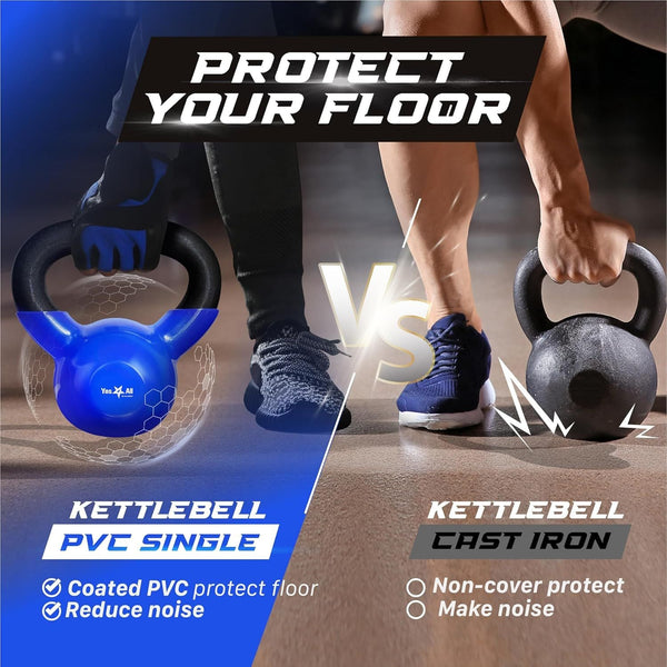Vinyl Coated Cast Iron Kettlebell – 5–100 lb Strength Training Home Gym Equipment