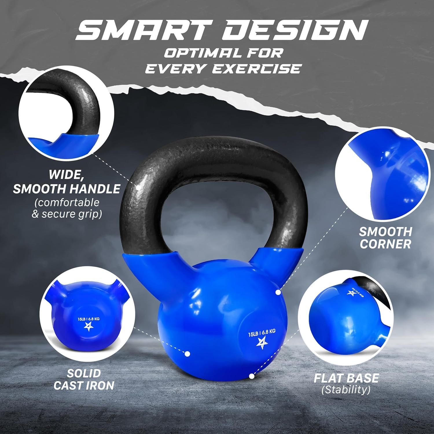 Vinyl Coated Cast Iron Kettlebell – 5–100 lb Strength Training Home Gym Equipment