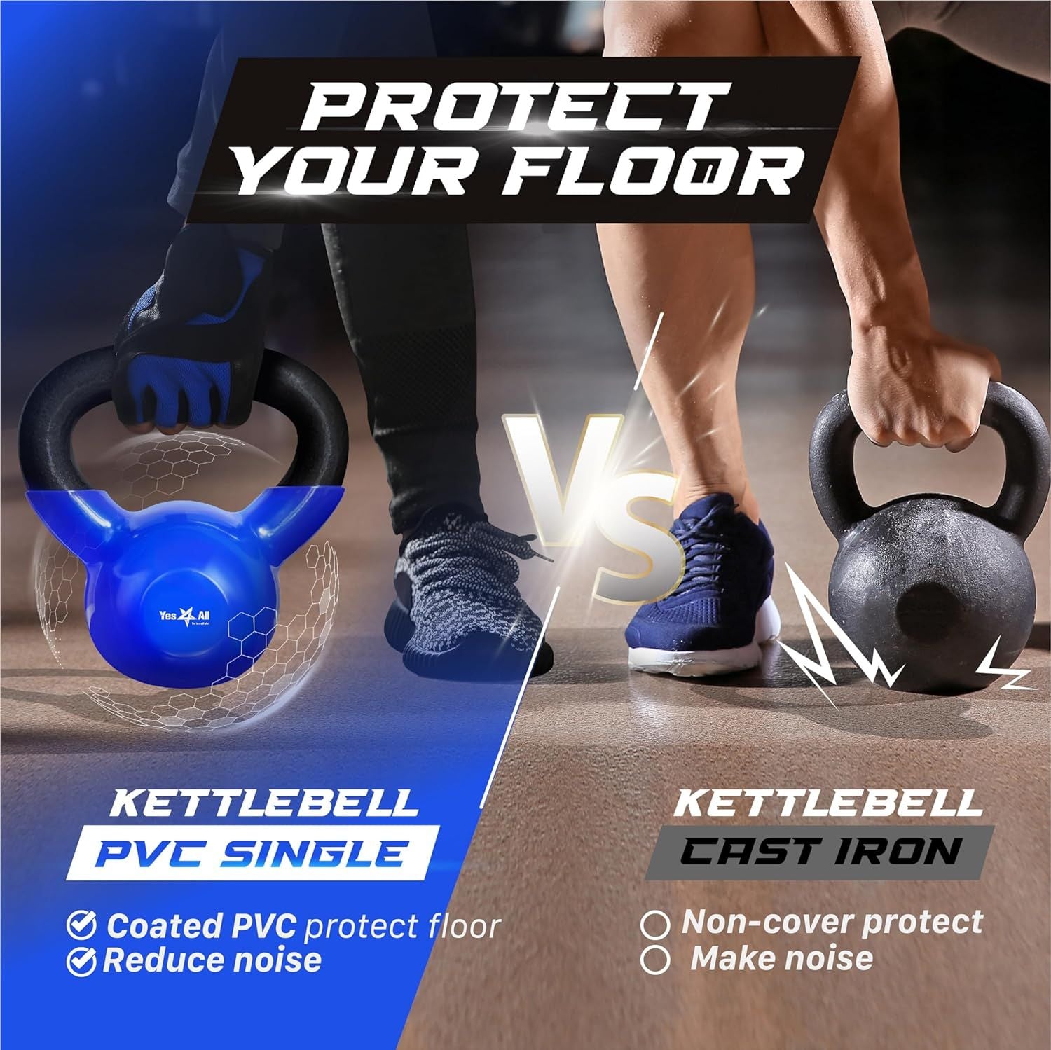 Vinyl Coated Cast Iron Kettlebell – 5–100 lb Strength Training Home Gym Equipment