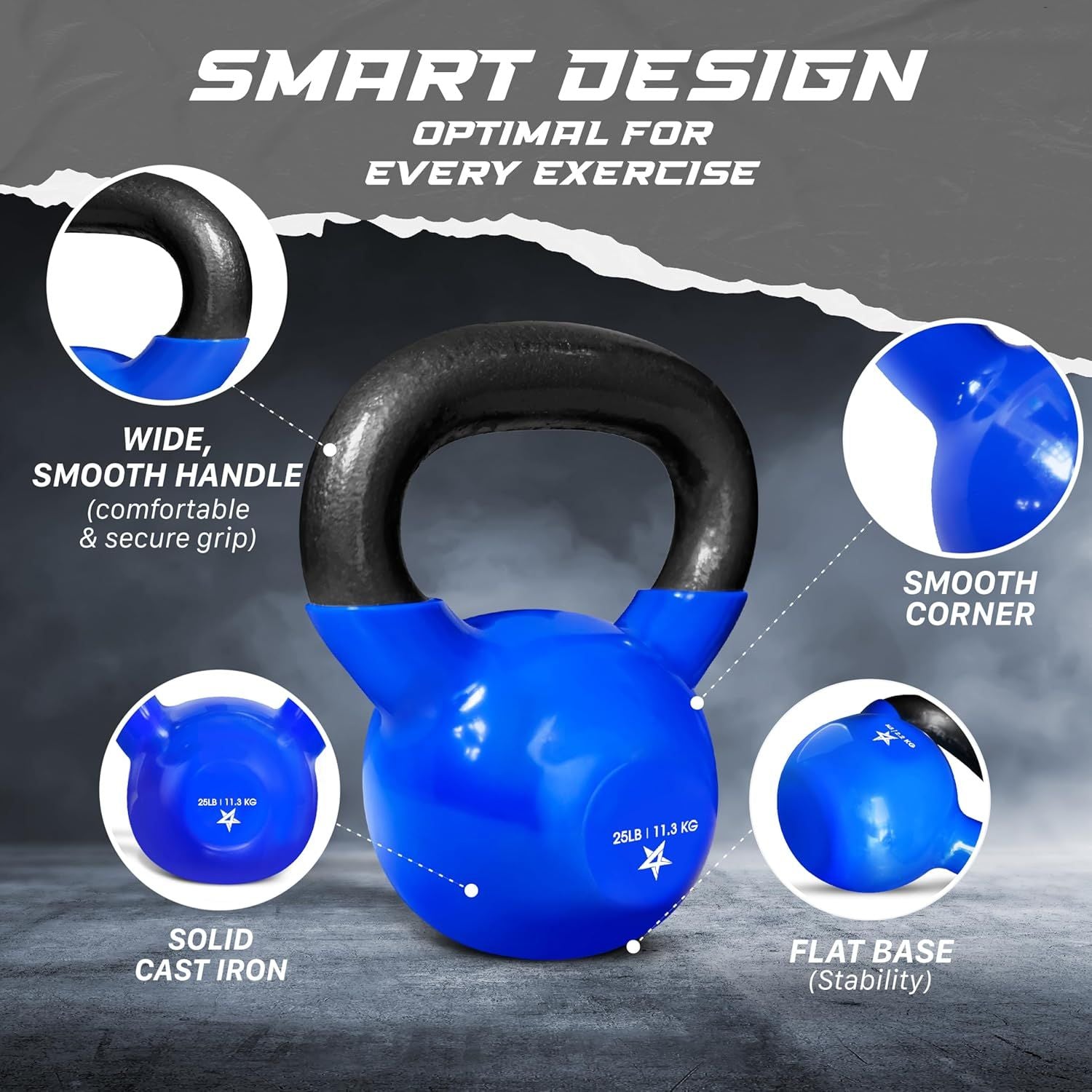 Vinyl Coated Cast Iron Kettlebell – 5–100 lb Strength Training Home Gym Equipment