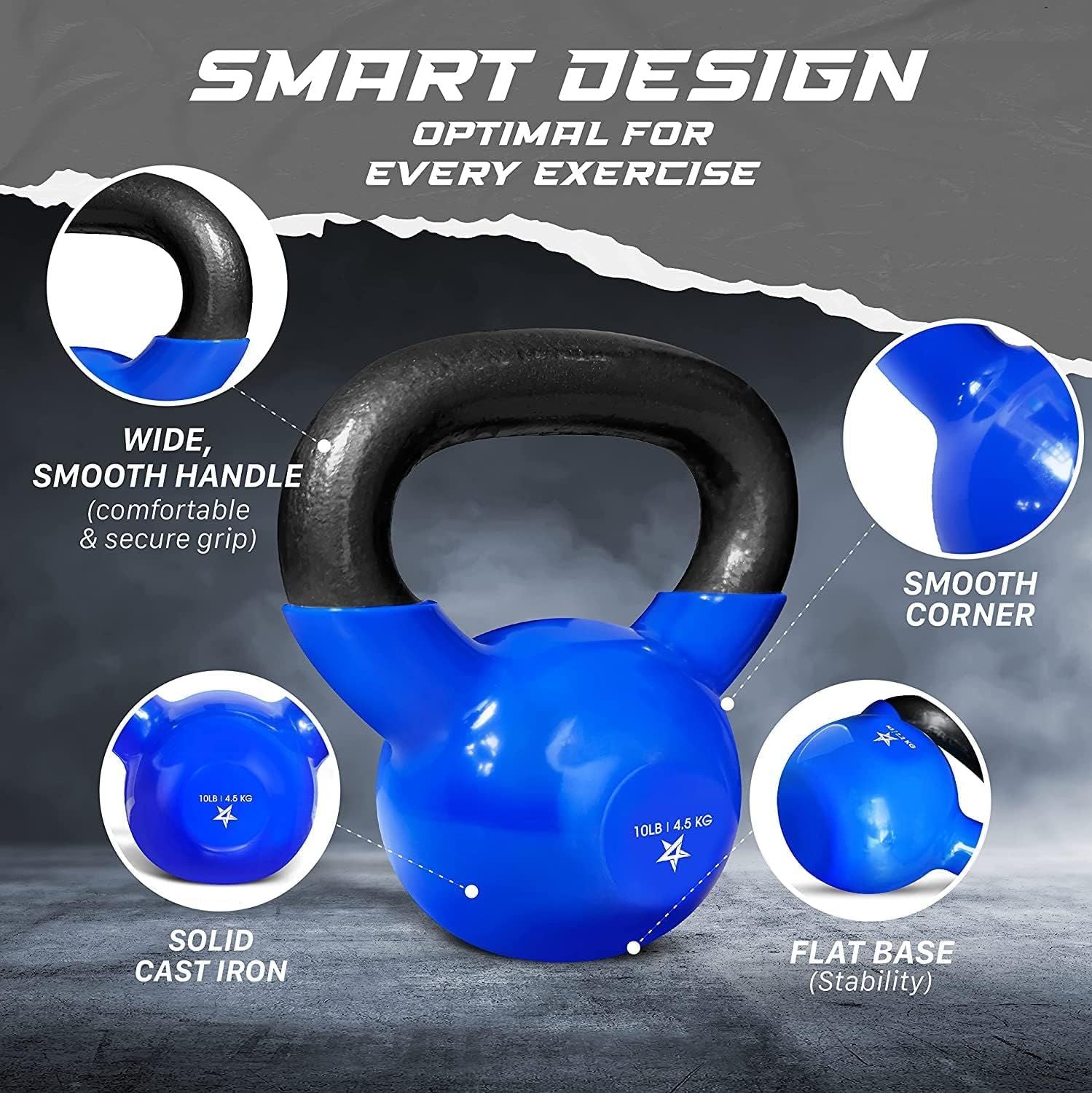 Vinyl Coated Cast Iron Kettlebell – 5–100 lb Strength Training Home Gym Equipment