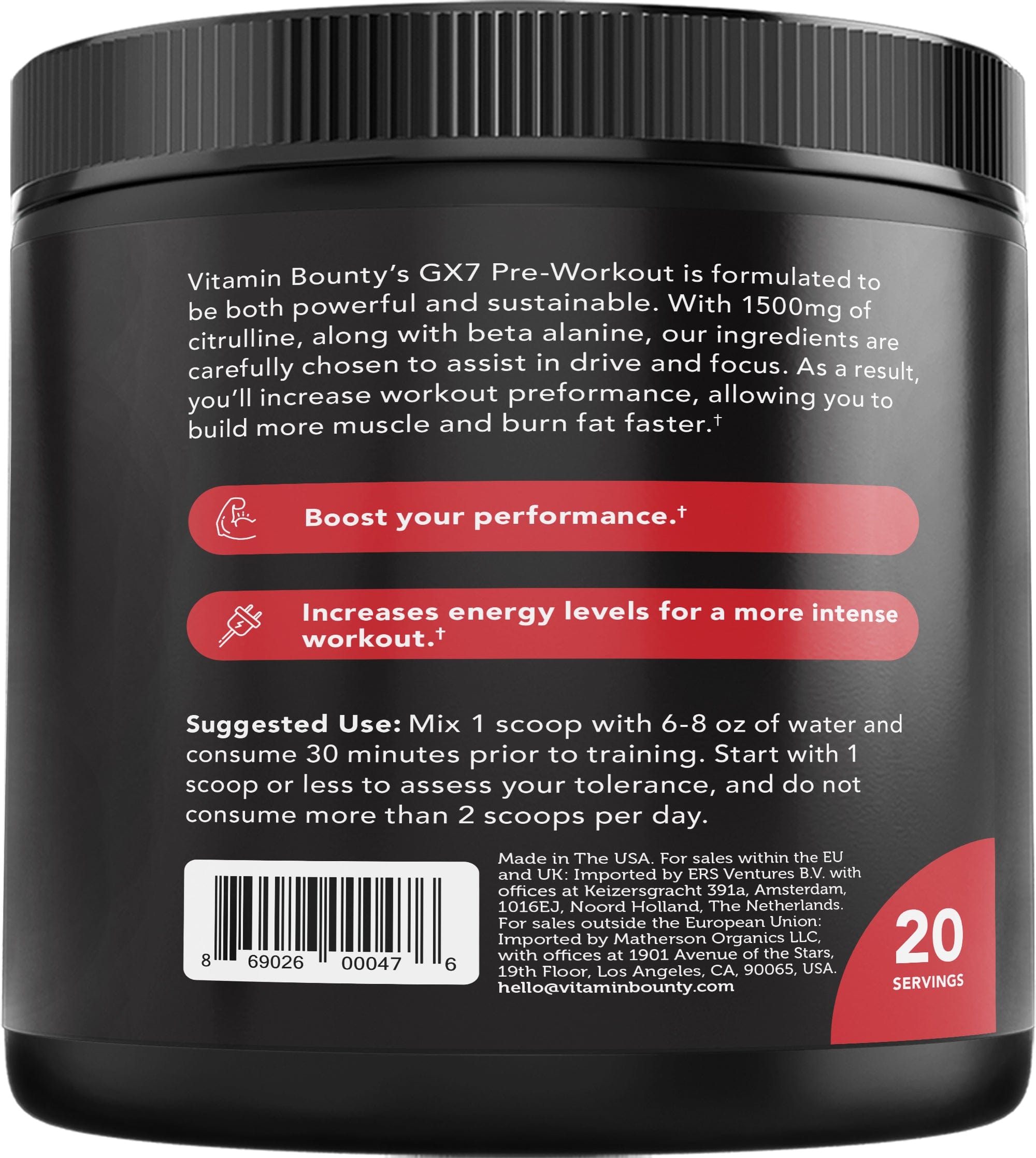 Pre-Workout – Watermelon Flavor Energy & Performance Formula